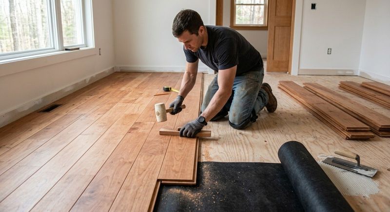 Cherry Floor Installation in Middleboro, MA